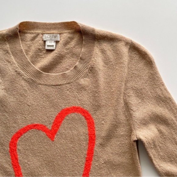 J.Crew Factory Camel Sweater Orange Heart Wool Blend Valentine’s Day Women’s XS - Picture 3 of 11